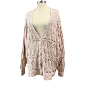 Torrid 5X Beige Pointelle Crochet Knit Buttons Cardigan Cottagecore Granola Cozy